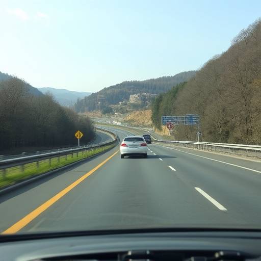 A car driving on a Hungarian highway with a vignette displayed
